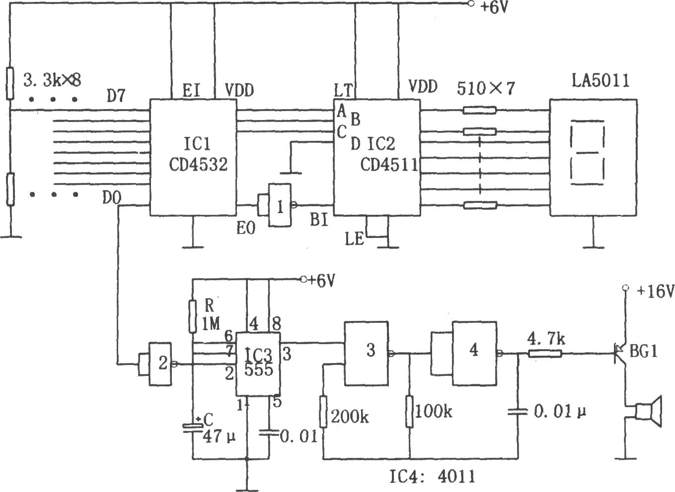 八路数字显示优先报警器(CD4532、CD4