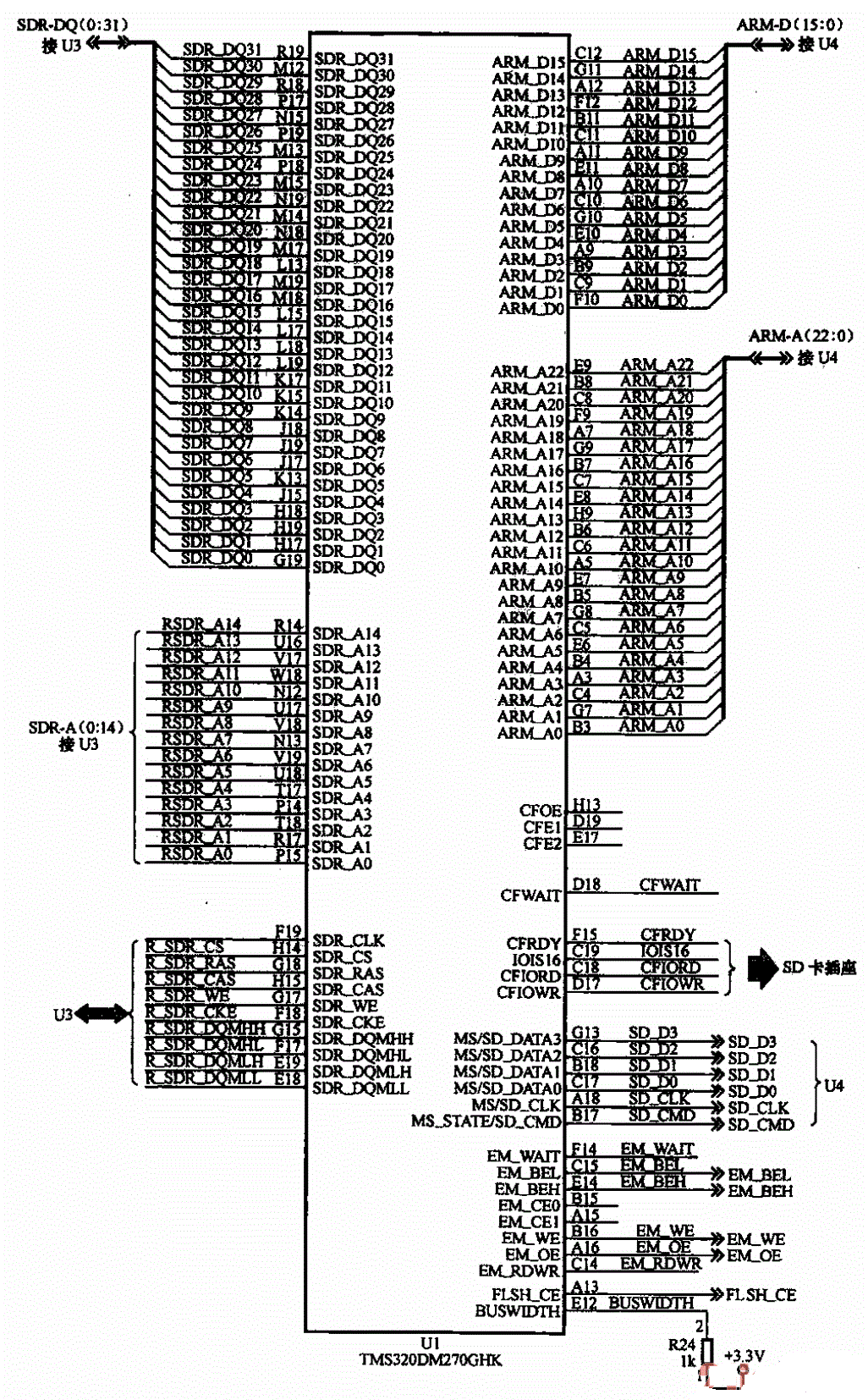 CPU和解码芯片的存储器、SD存储卡插座接口电路