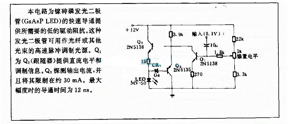 1 MHZ发光二级管脉冲调制电路