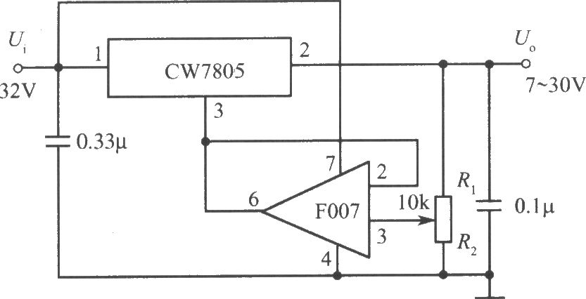 由CW7800和F007构成的7～30V的可调输出集