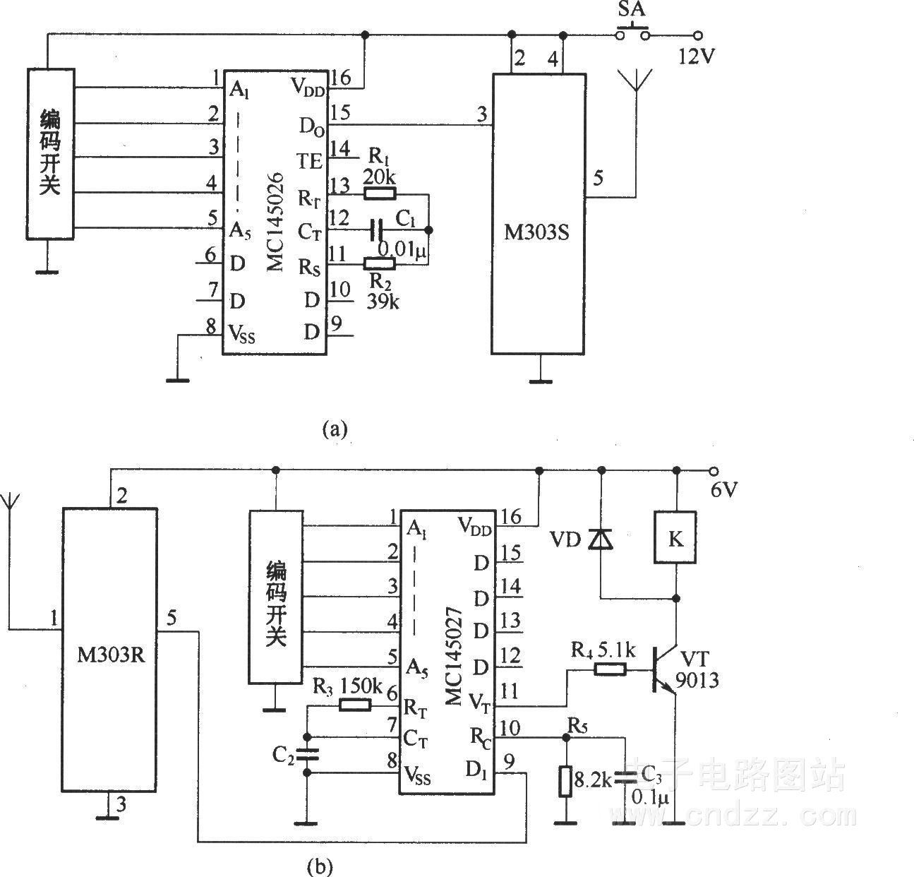 数字编码遥控开关(数字编译码器MC145026/MC145027微