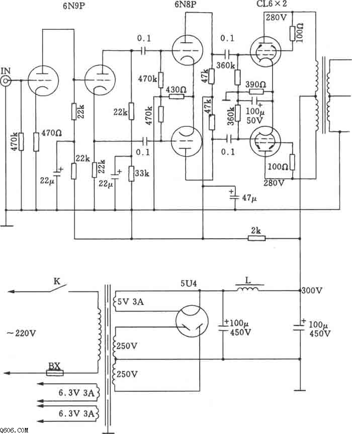 6L6A类电子管推挽功放电路图