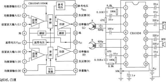 CXA1034P/1034M单片立体声放音机电路图