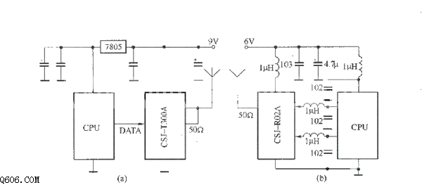 CSJ-T300A/CSJ-R02A与单片机组成的电路图
