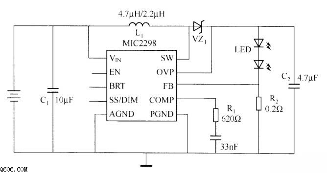 MIC2298 驱动LED电路图